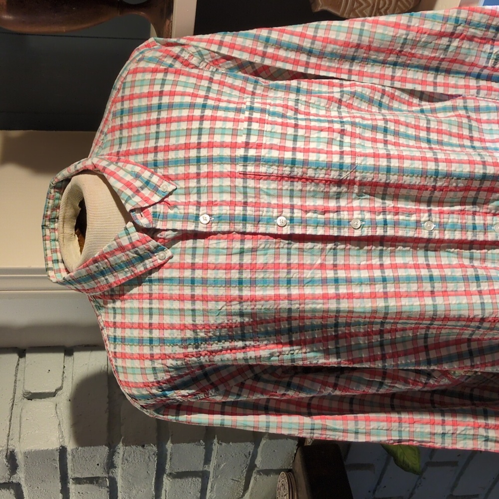 LL Bean Organic Cotton Seersucker Shirt, Long-Sleeve, Traditional Fit, Plaid